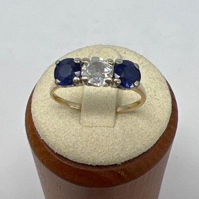 Diamond and Duo Sapphire 14K Gold Ring