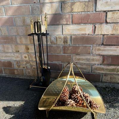 Fireside Tools & Brass Log Holder