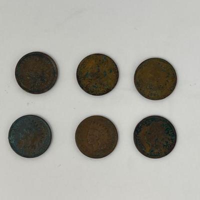 Six Indian Head 18-1900s One Cent Coins