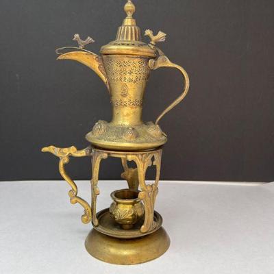 Antique Brass Arabic Dallah Coffee Pot with Burner	