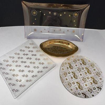 MCM Serving Plates & 22k Gold Relish Dish