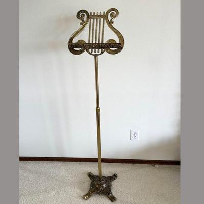 Antique Lyre Shaped Brass Music Stand