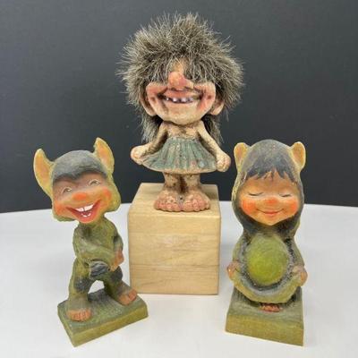 Pair Henning Hand Carved Trolls