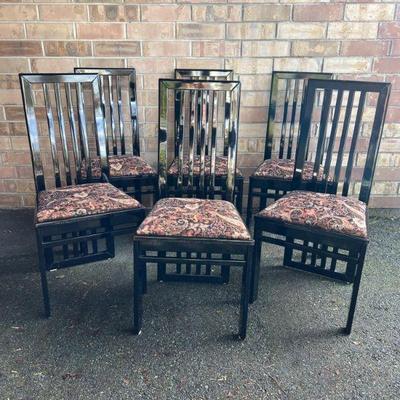 Six 1980-1990s Postmodern Slatted High Back Dining Chairs