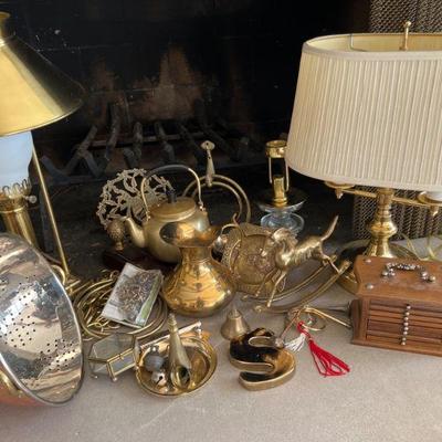 Brass Lamps & Copper Collander & More