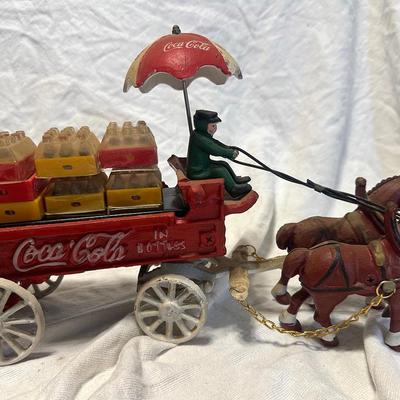 Vintage Coca-Cola Cast Iron Horse Drawn Carriage 