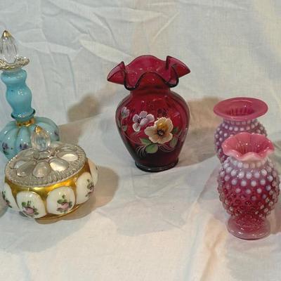 Fenton Art Glass Lot, Charleton And Hobnail Glass 