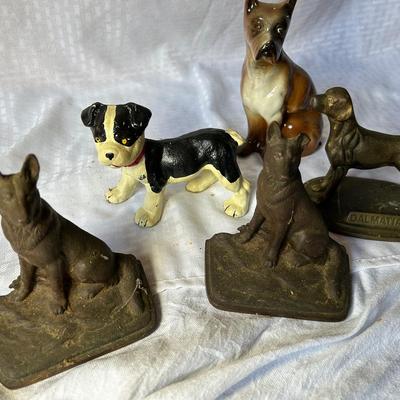 Cast Iron Bookends &Dog + Brass & Ceramic Dogs 