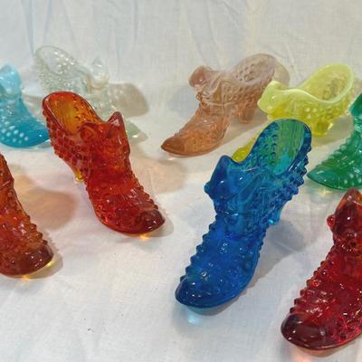 Ten Fenton Hobnail Glass Shoes 