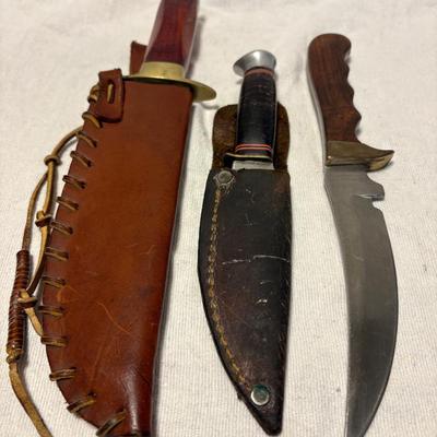 Three Vintage Knives & Sheaths