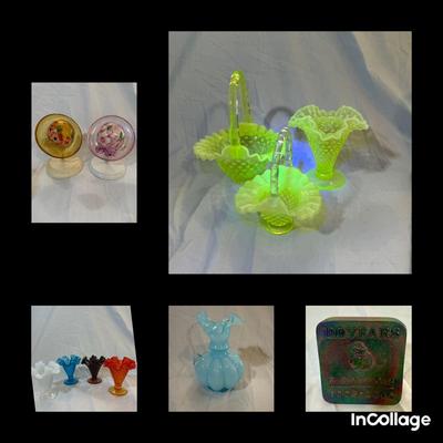 Fenton Art Glass Lot With Topaz Opalescent 