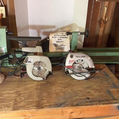 Lot Of Corded Power Tools: Wood Lathe, Circular Saws, Orbital Sander 
