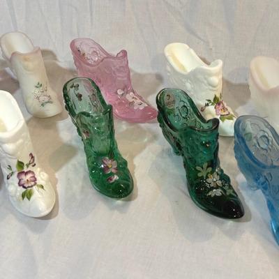 Hand painted Fenton Glass Shoes 