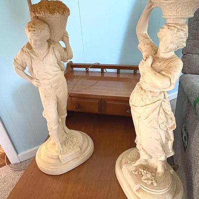 Pair Of Vintage  Harvest Time Sculpture Lamps