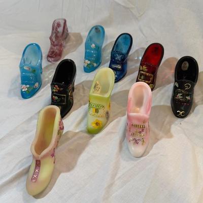 Fenton Hand Painted Glass Shoes