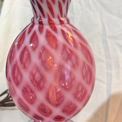 Fenton Cranberry Opalescent Electric Lamp 