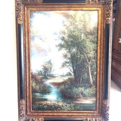 Vintage Henry R. Jacobs Frau in Wald Landschaft Ölgemälde Germany