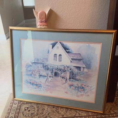 VGUC Artist Dawna Burton Framed Print, Countryside Villa & Flowers