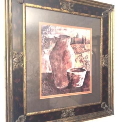 Vtg Large Pair Canvas Framed Wall Art "Tuscan Pottery" Heather Duncan 21x25 
