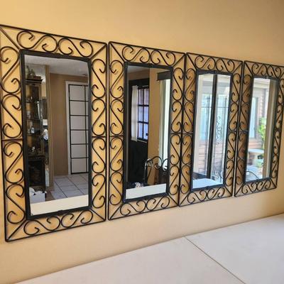 4pc Black Metal Wall Mirror Set - 56 x 27.5" total