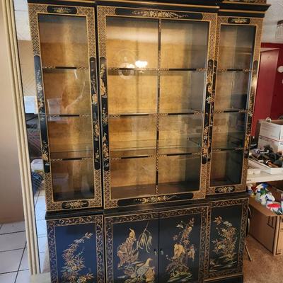 Vintage 1-PIECE Asian Chinoiserie Style China Cabinet - 55x15x80"