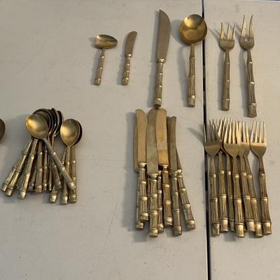 Vintage 1960s Thailand Bronze Bamboo Cutlery Set 