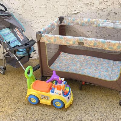 Cosco Funsport Playyard, Umbrella Stroller, & Fisher Price Ride On You
