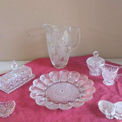 10-piece Vintage Crystal & Glassware Lot -Pitcher, Egg Dish, Butter Dish, Sugar Creamer++
