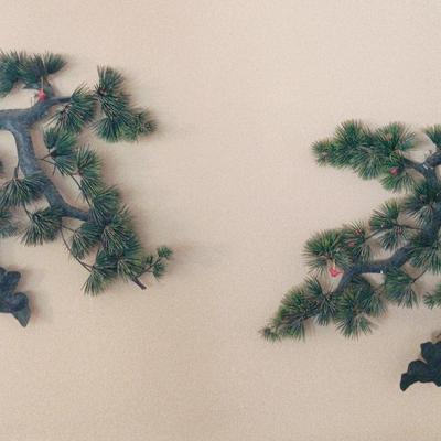 Vintage Pine Trees Wall Decor Pair 29x21 Each