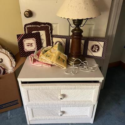 White wicker style nightstand 