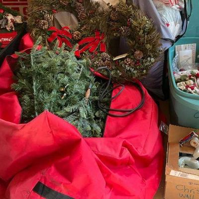Christmas decorations tree, wreaths and storage