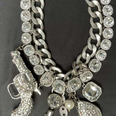 Silver chain statement necklace
