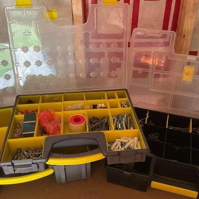 Tool storage bins with hardware assortment