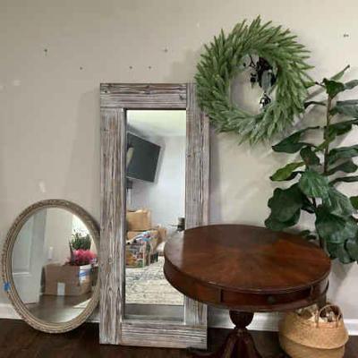 Home decor set mirror plant, wreath, and table