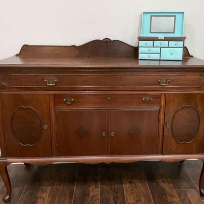 Vintage wooden credenza with storage drawers