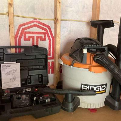 Rigid shop vac with attachments and craftsman cordless drill