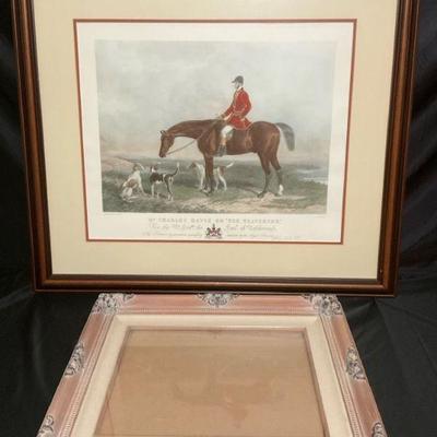Framed equestrian print with decorative frame