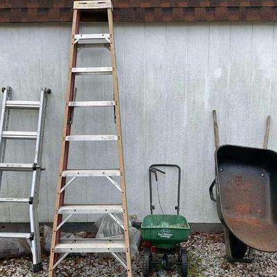 Ladders wheelbarrows, and yard equipment