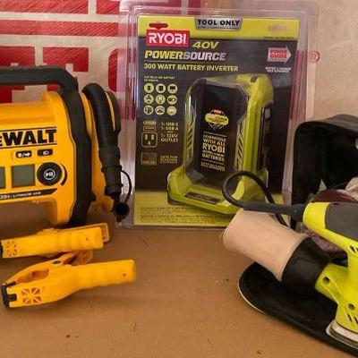 Dewalt cordless sander battery charger, and ryobi tools kit