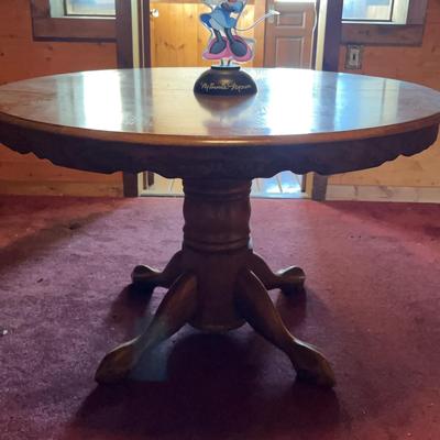 Wooden Expandable Round Table & Mini Mouse Statuette 