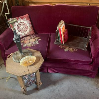Vintage Sofa With Table, Lamp, Bookshelf And Contents