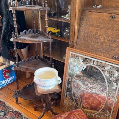 Corner Shelf, Mirror, Foot Stool, Table & Chamber Pot