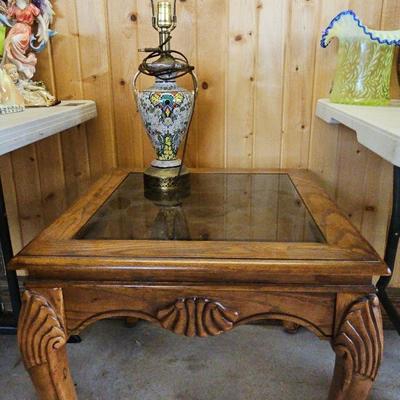 Glass Top Side Table With Vintage Lamp