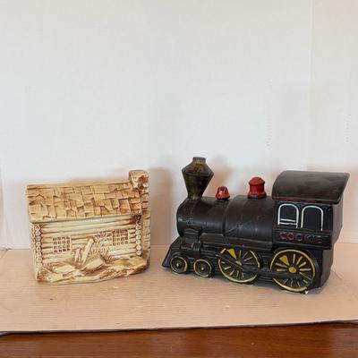 McCoy Log Cabin & Train Engine Cookie Jars