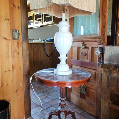 Heavy Marble Lamp & Ornate Side Table