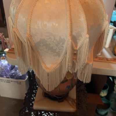 Roseville Lamp & Handled Jar With Table 