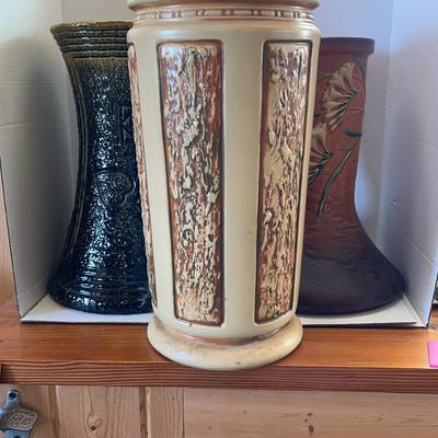 Two Roseville Pottery Urns & Large Roseville Urn. 