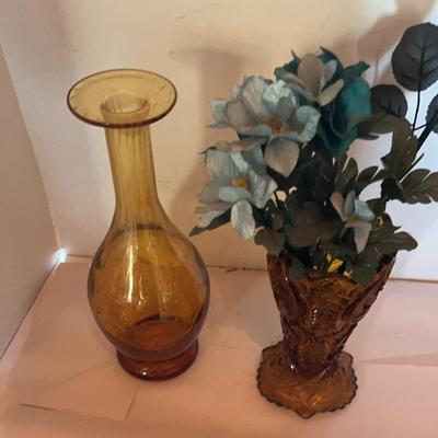 2 Amber Colored Glass Flower Vases