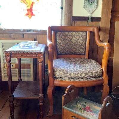 Marble Top Side Table, Chair & Tool Stool