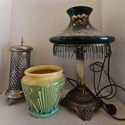 Metal Based Desk Lamp, McCoy Pot & Metal Candle Holder